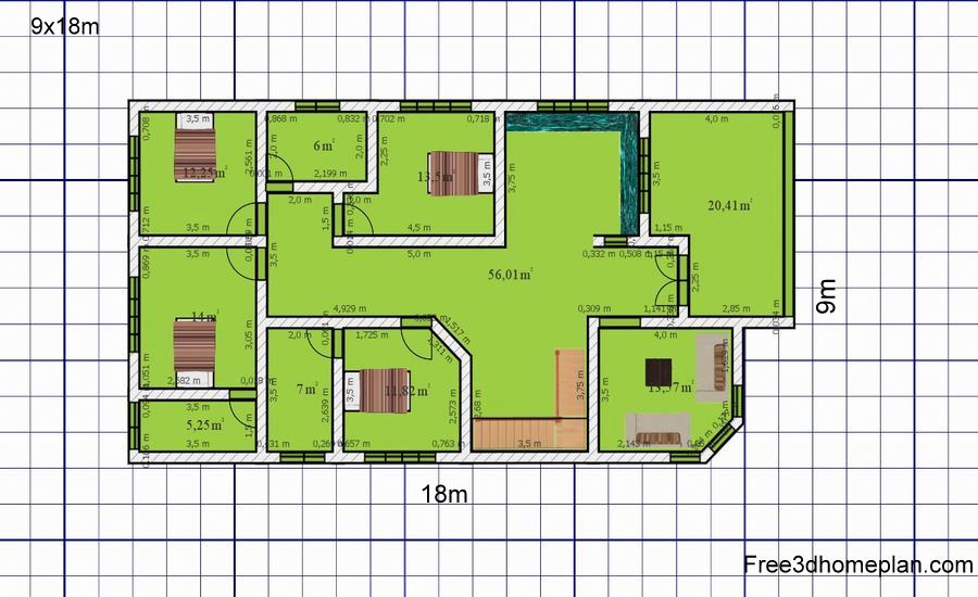 Free Small House Plan 9x18m Plans, Simple House Plan Layout